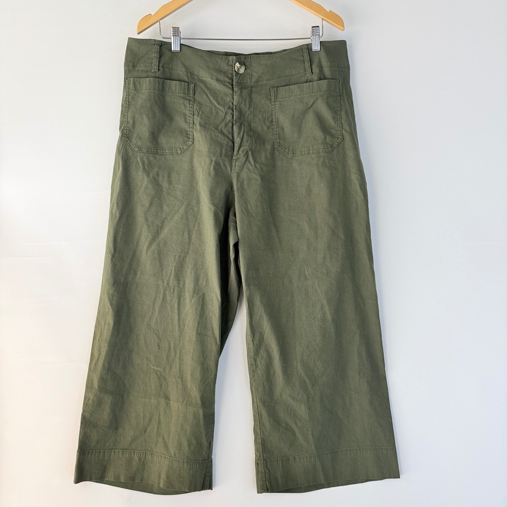 Maeve Colette Pants Women 18W Olive Green Wide Leg Crop Linen Blend 12963